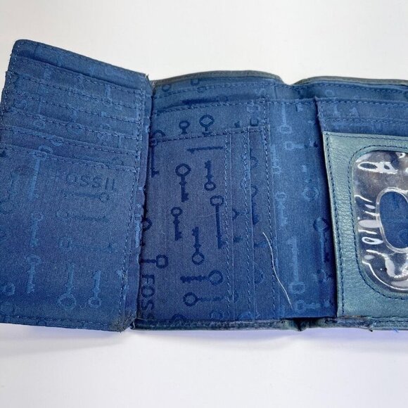 Fossil Maddox Leather Zip Around Wallet Clutch In Black Silver Trim - Picture 4 of 13